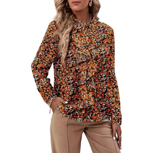 image:imageLYANER Womens Ruffle Front Elegant BlouseFloral Black