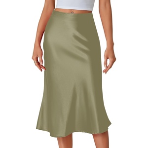 image:imageLYANER Womens Satin Silky Midi SkirtArmy Green