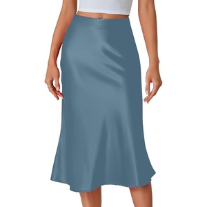 image:imageLYANER Womens Satin Silky Midi SkirtDusty Blue