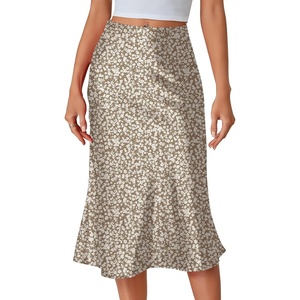 image:imageLYANER Womens Satin Silky Midi SkirtLight Gray Floral