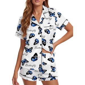 image:imageLYANER Womens Satin Silky Soft Pajamas SetButterfly Blue