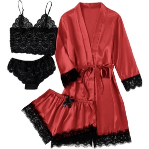 image:imageLYANER Womens Silk Satin Sexy Pajamas SetBright Red