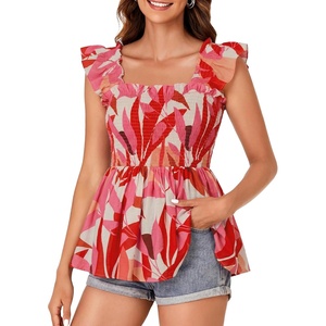 image:imageLYANER Womens Smocked Casual Peplum TopFloral Pink