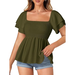image:imageLYANER Womens Square Neck Casual Peplum TopArmy Green