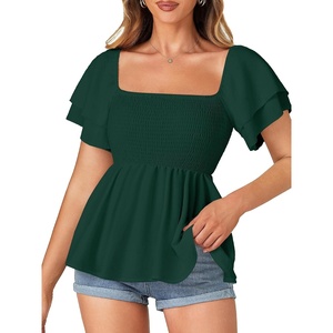 image:imageLYANER Womens Square Neck Casual Peplum TopDark Green