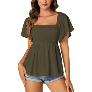image:imageLYANER Womens Square Neck Cute Peplum TopArmy Green