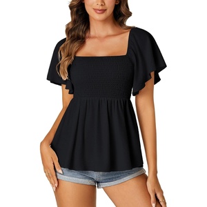 image:imageLYANER Womens Square Neck Cute Peplum TopBlack