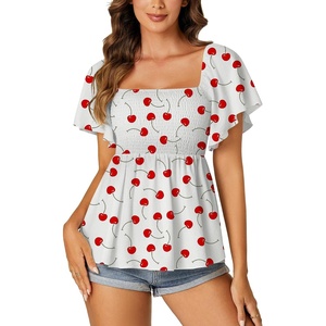 image:imageLYANER Womens Square Neck Cute Peplum TopCherry White