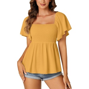 image:imageLYANER Womens Square Neck Cute Peplum TopGinger Yellow