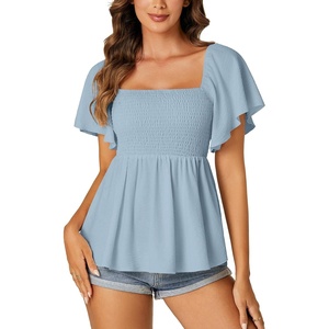 image:imageLYANER Womens Square Neck Cute Peplum TopLight Blue