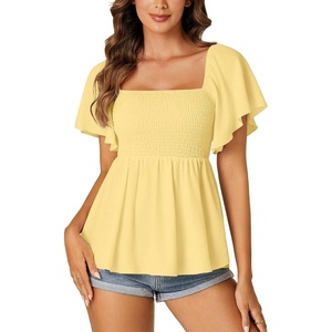 image:imageLYANER Womens Square Neck Cute Peplum TopYellow