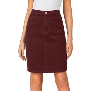image:imageLYANER Womens Stretch High Waist Denim SkirtDeep Red