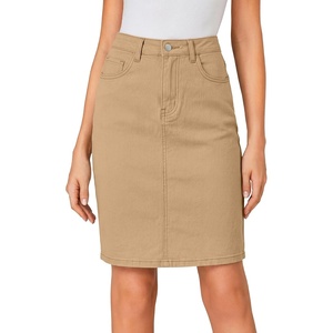 image:imageLYANER Womens Stretch High Waist Denim SkirtLight Khaki