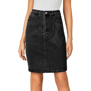image:imageLYANER Womens Stretch High Waist Denim SkirtPure Black