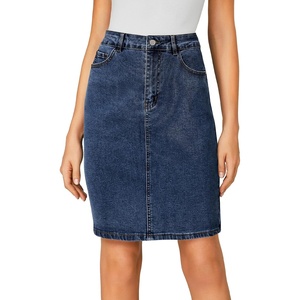 image:imageLYANER Womens Stretch High Waist Denim SkirtPure Dark Blue
