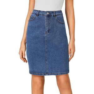image:imageLYANER Womens Stretch High Waist Denim SkirtPure Navy Blue