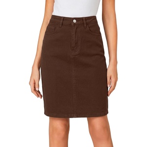 image:imageLYANER Womens Stretch High Waist Denim SkirtReddish Brown