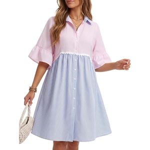 image:imageLYANER Womens Striped Color Block Shirt DressPink