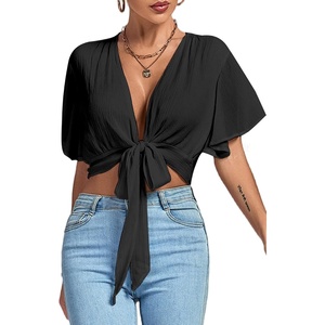 image:imageLYANER Womens Tie Front Sexy Crop TopsBlack