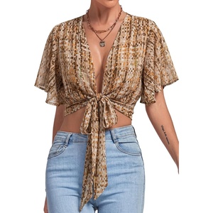 image:imageLYANER Womens Tie Front Sexy Crop TopsMulti Stripe