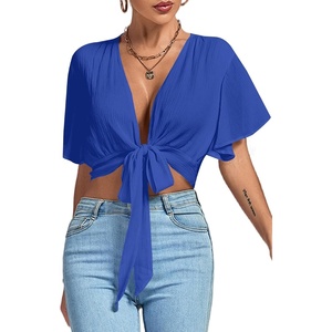 image:imageLYANER Womens Tie Front Sexy Crop TopsRoyal Blue