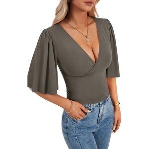 image:imageLYANER Womens Wrap V Neck Dressy Casual TopsDeep Gray