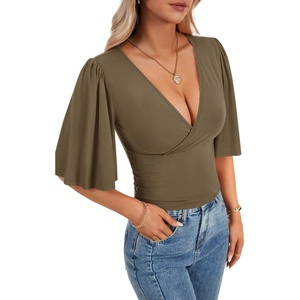 image:imageLYANER Womens Wrap V Neck Dressy Casual TopsLight Army Green