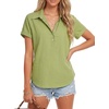 image:imageLYANER Womens Button Collared V Neck Casual BlouseGrass Green