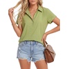 image:imageLYANER Womens Button Collared V Neck Casual BlouseGrass Green