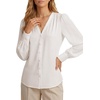 image:imageLYANER Womens Button Down V Neck Blouse TopsWhite