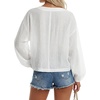 image:imageLYANER Womens Button Down V Neck Crop TopWhite