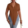 image:imageLYANER Womens Collar V Neck Y2k TopsBrown