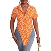 image:imageLYANER Womens Collar V Neck Y2k TopsScroll Pattern Orange