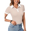 image:imageLYANER Womens Collared Neck Casual Polo ShirtsBeige