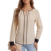 image:imageLYANER Womens Color Block Pleated Casual Blouse TopsBeige