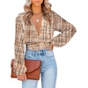 image:imageLYANER Womens Deep V Neck Sexy Wrap Crop TopBeige Print