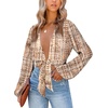 image:imageLYANER Womens Deep V Neck Sexy Wrap Crop TopBeige Print