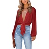 image:imageLYANER Womens Deep V Neck Sexy Wrap Crop TopBurgundy