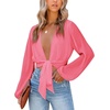image:imageLYANER Womens Deep V Neck Sexy Wrap Crop TopDark Pink