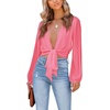 image:imageLYANER Womens Deep V Neck Sexy Wrap Crop TopDark Pink