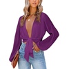 image:imageLYANER Womens Deep V Neck Sexy Wrap Crop TopDark Purple