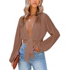 image:imageLYANER Womens Deep V Neck Sexy Wrap Crop TopLight Brown