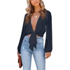 image:imageLYANER Womens Deep V Neck Sexy Wrap Crop TopPure Navy Blue