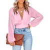 image:imageLYANER Womens Deep V Neck Sexy Wrap Crop TopPure Pink