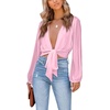 image:imageLYANER Womens Deep V Neck Sexy Wrap Crop TopPure Pink