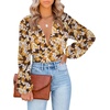 image:imageLYANER Womens Deep V Neck Sexy Wrap Crop TopYellow Print