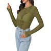 image:imageLYANER Womens Floral Lace Sheer Mesh Sexy BlouseArmy Green