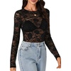 image:imageLYANER Womens Floral Lace Sheer Mesh Sexy BlouseBlack