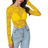 image:imageLYANER Womens Floral Lace Sheer Mesh Sexy BlouseBright Yellow