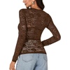image:imageLYANER Womens Floral Lace Sheer Mesh Sexy BlouseBrown